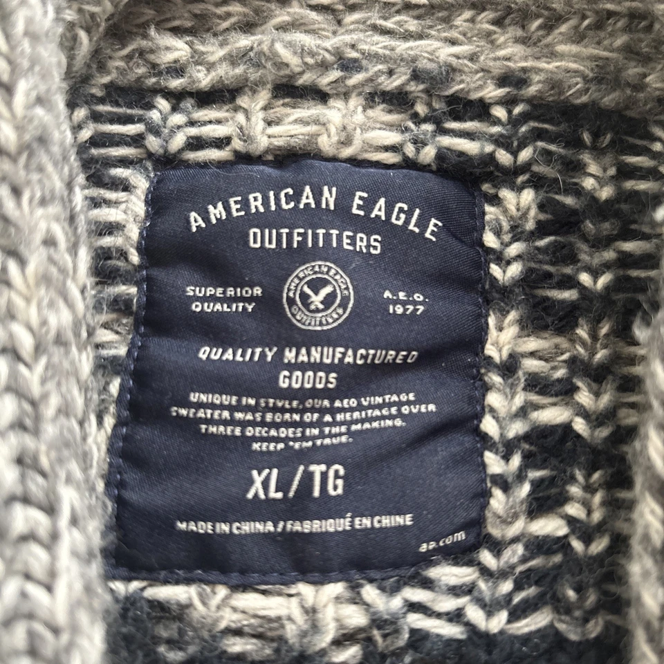 Cardigã masculino gola xale American Eagle XL cinza nórdico ilha clara mistura de lã - Imagem 4 de 4
