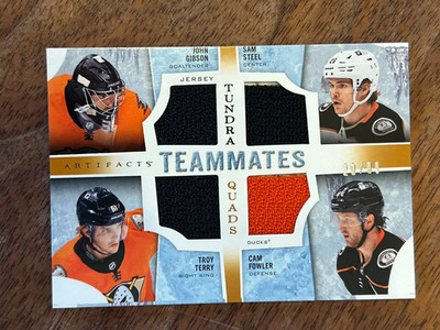 2021 Artifacts Tundra Teammates Quad Relics /99 John Gibson Sam Steel Troy Terry