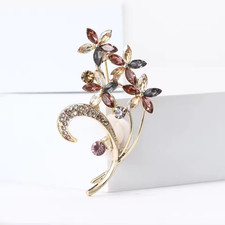 Luxury Rhinestone Flower Bouquet Brooch Gold Purple Floral Pin Nature Jewelry Gi