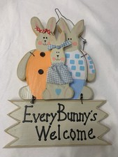 Every Bunny  s Welcome Wood Hanging Door Sign Decor Farmhouse Happy Easter Rustic