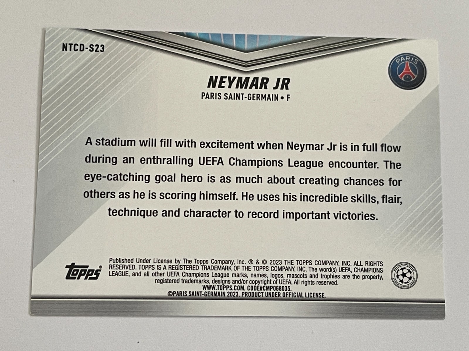 2023 Topps International Trading Card Day PSG Neymar Jr. #NTCD-S23 view 2