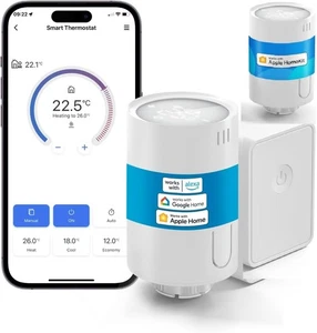 2xMeross Smart Radiator Thermostat Valve Kit Heating Adapter Phone Control Alexa