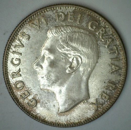 1950 Canada Silver 50 Cent Coin Almost Uncirculated 50c AU Coin Lines in 0 Toned