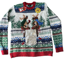 NEW Blizzard Reindeer Beer Drink Holder Holiday Ugly Christmas party Sweater Med