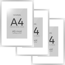 Homeforia A4 Picture Frame Silver High End Metal 8.3 X 11.7 Inch Silver Poster
