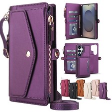 Women Zipper Detachable Wallet Case w/ Strap for Galaxy S26+/S26 Ultra/S25/S24