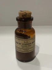 Antique Iron by Hydrogen Merck + Co Glass Amber Pharmacy Apothecary Bottle 