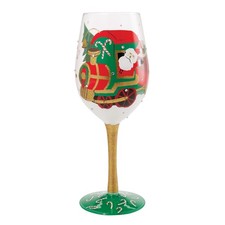 Image of Lolita Christmas Santa in Train Chuggin' Along Hand-Painted Artisan Wine Glas...