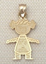 Real 14K Yellow Gold Its A Girl Kid Child Birth Fancy First Charm Pendant