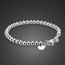 2 Colors 925 Sterling Silver 4MM-6MM Bead Ball Chain Bracelet for Women Girls