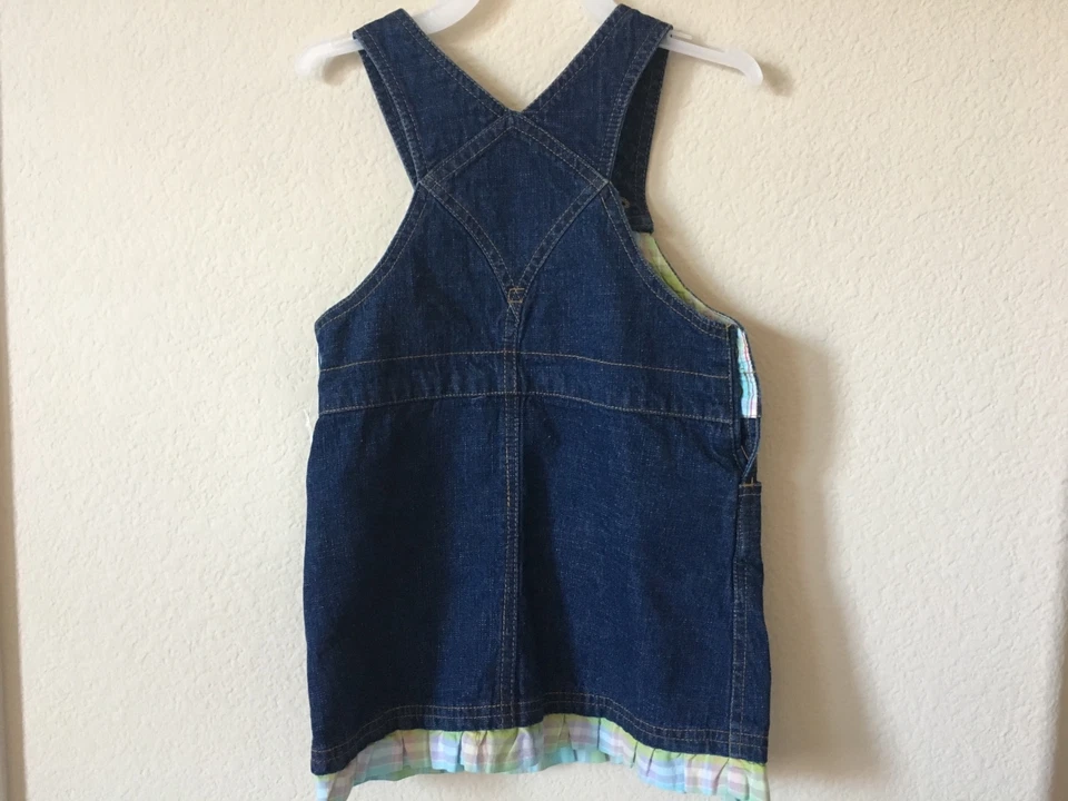 Vestido vaquero azul IZOD verde púrpura con volantes de guinga talla 4 Foto 3 de 3