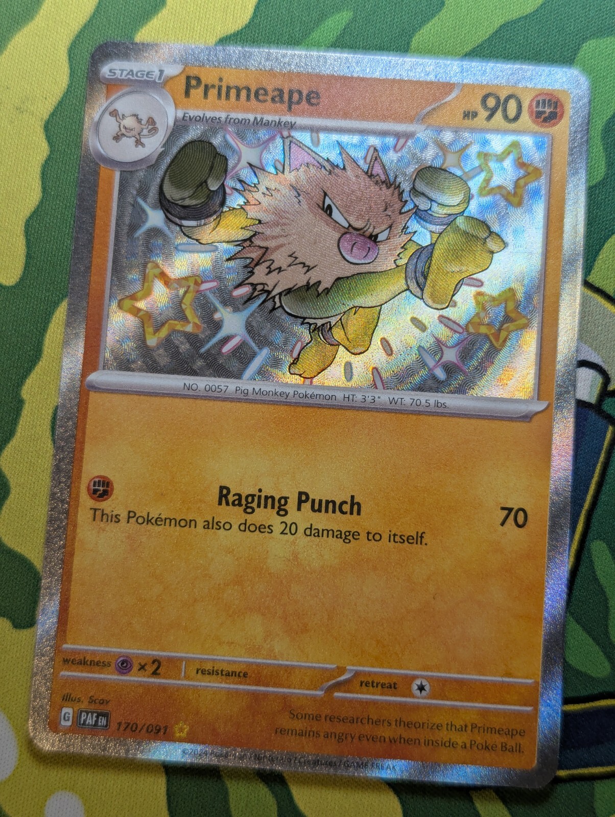 Primeape 170/091 Shiny Holo Rare Paldean Fates Pokemon Card NM