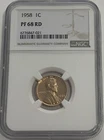 1958 P NGC PF68 RD Red Proof Lincoln Wheat Penny 1c One Cent White Label