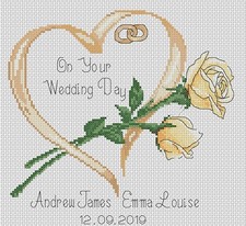 Wedding Heart with Gold Roses Counted Cross Stitch CHART No.6-5