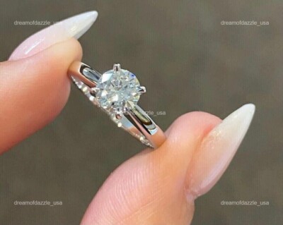 14K Solid White Gold Brilliant Cut Diamond Promise Solitaire Prong Mother Ring
