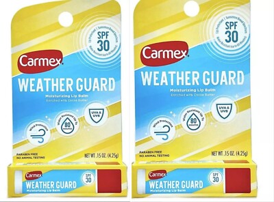 x2 Carmex Weather Guard Moisturizing Lip Balm, spf 30, water resistant, 0.15 oz