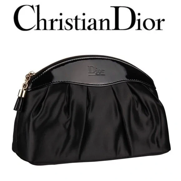 Sac de maquillage pochette satiné noir Christian Dior + boîte cadeau Dior vide