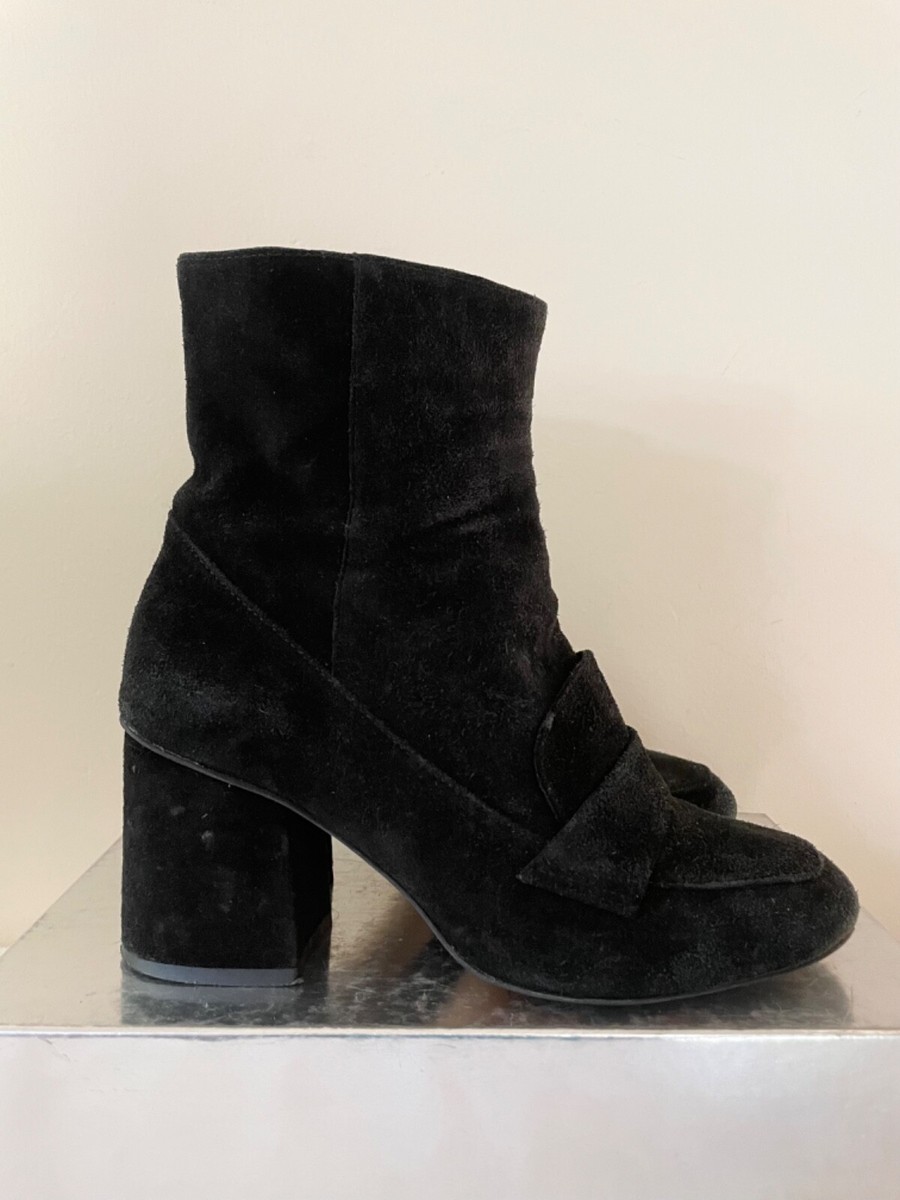 WHISTLES AMBROSE BLACK SUEDE SQUARE TOE LOAFER BOOTS SIZE 5/38 