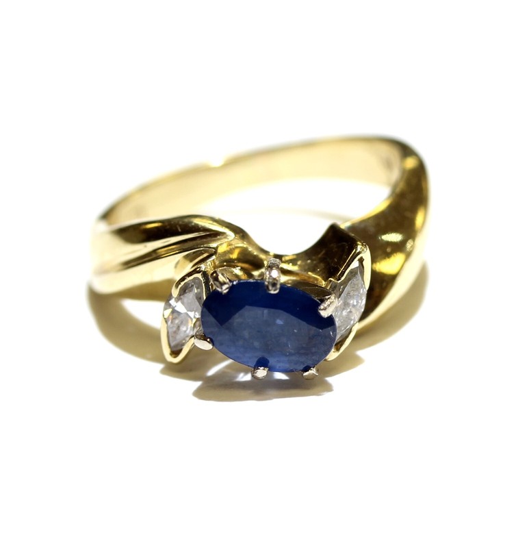 14k yellow gold .30ct SI1 H diamond sapphire gemstone ring 4.1g ladies 5.5