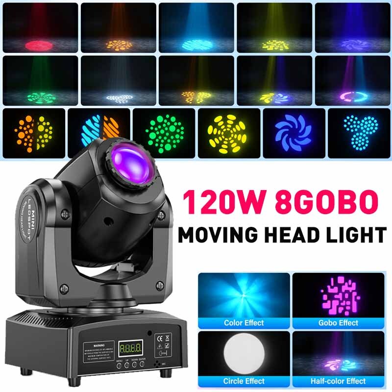 120W LED 8GOBO Moving Head Light RGBW Beam Stage DMX Spot Lighting DJ Disco Xmas