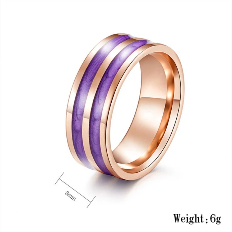8mm Rose Gold Titanium Steel Band Women's Purple/Red/Green Enamel Ring Size 6-10 - Image 4 of 4