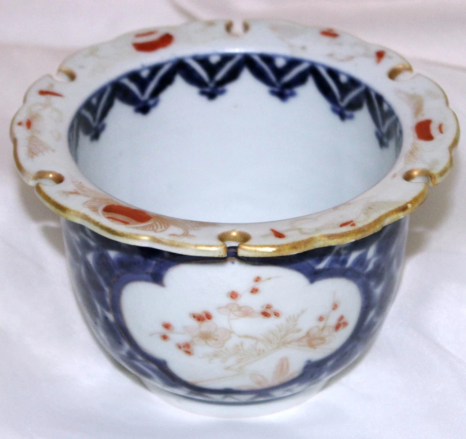 Tarro-tazón de porcelana República China hierro rojo azul con oro firmado 4,5 x 3 pulgadas Foto 4 de 4