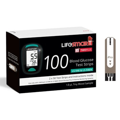 LifeSmart 2TwoPlus Blood Glucose Test Strips 100pk (2 x 50) for LS-946 ...