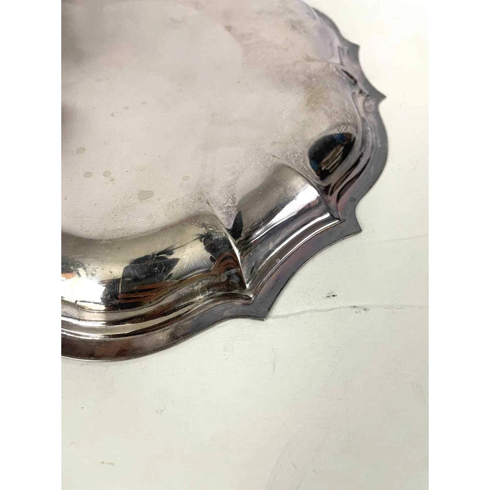 Plato de baratija chapado en plata Chippendale de colección 11" X 9" bordes festoneados plato Foto 2 de 4