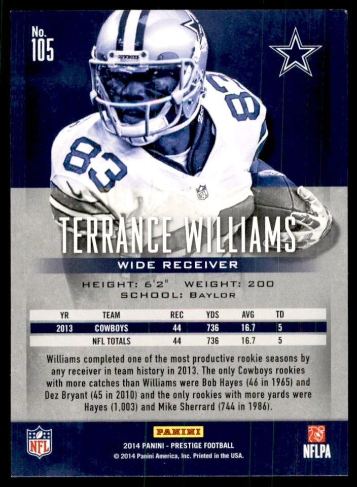 2014 Panini Prestige Terrance Williams Football Cards #105 - Image 2 of 2