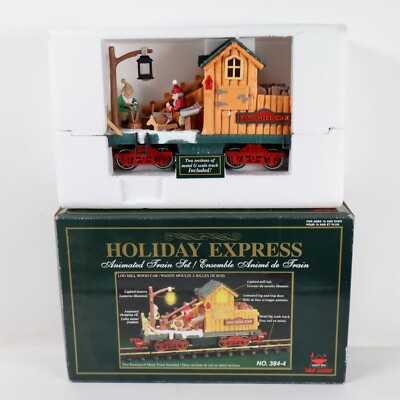 New Bright The Holiday Express Animated Train Log Mill Wood Car 384-4 Tested