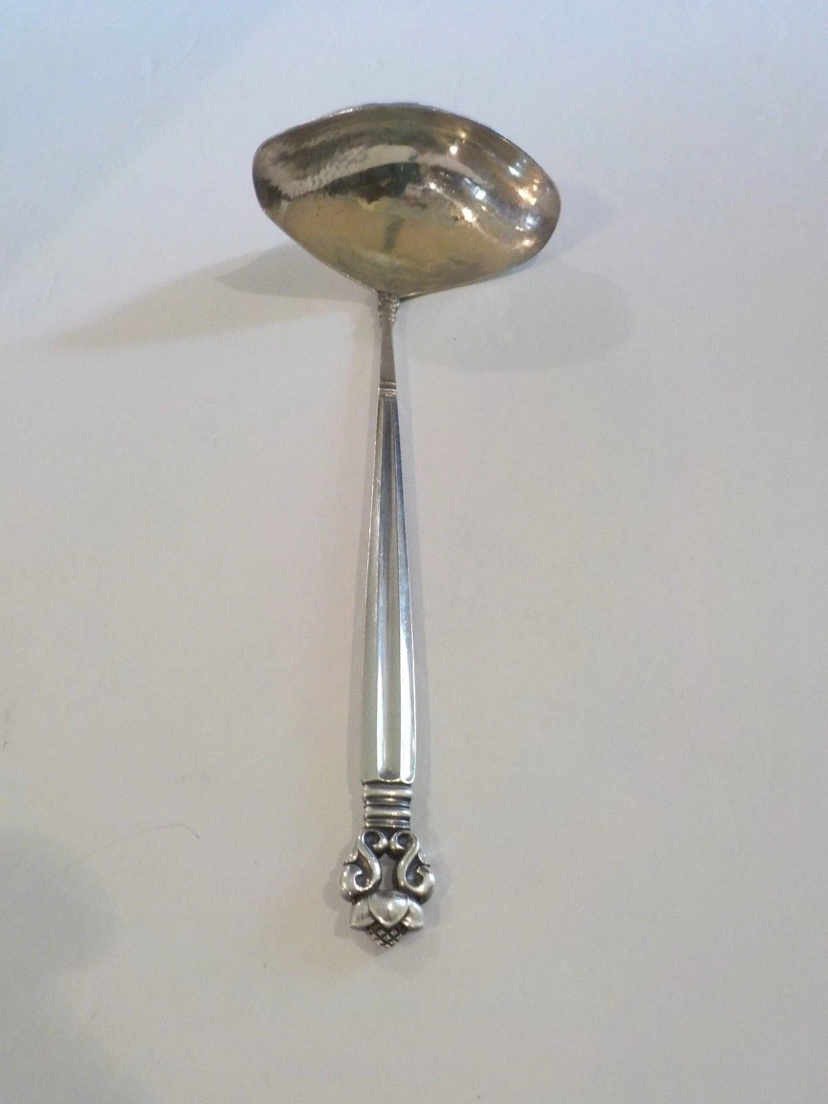 GEORG JENSEN Denmark ACORN Sterling Silver Hammered Gravy Ladle, c. 1940's