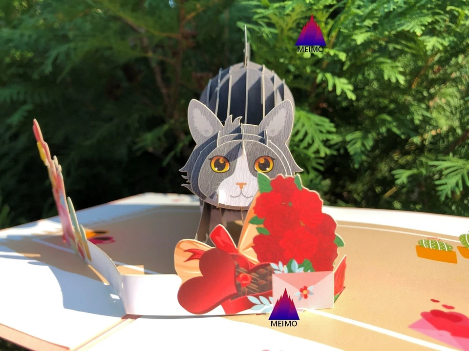 3D Pop Up Greeting Card Cat Kitty Funny Pet Vacation Party Anniversary Love Kids - Image 4 of 4