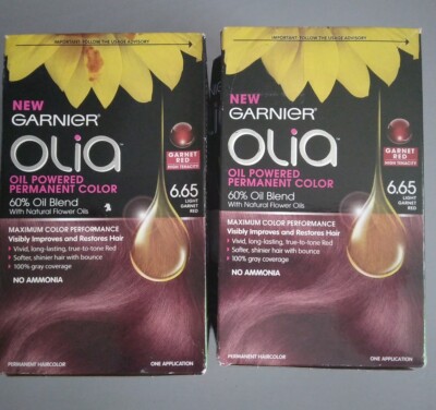  2 Boxes Garnier Olia Oil Powered Permanent Color #6.65 Light Garnet Red