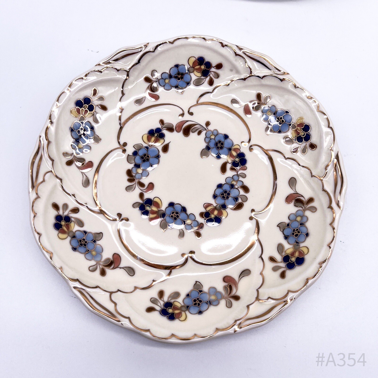 6er Set Zsolnay Hungary Pecs Dessert„ Blue Cornflower “Hand Painted 6
