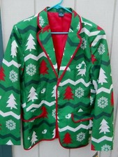 NEW CHRISTMAS MEN'S CHRISTMAS TREE PATTERN BLAZER GREEN RED SIZE SMALL