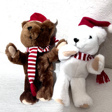 Lot of 2 VTG Russ Berrie Bears Mini 5" Christmas Holiday Plush w/ Scarf  Hat