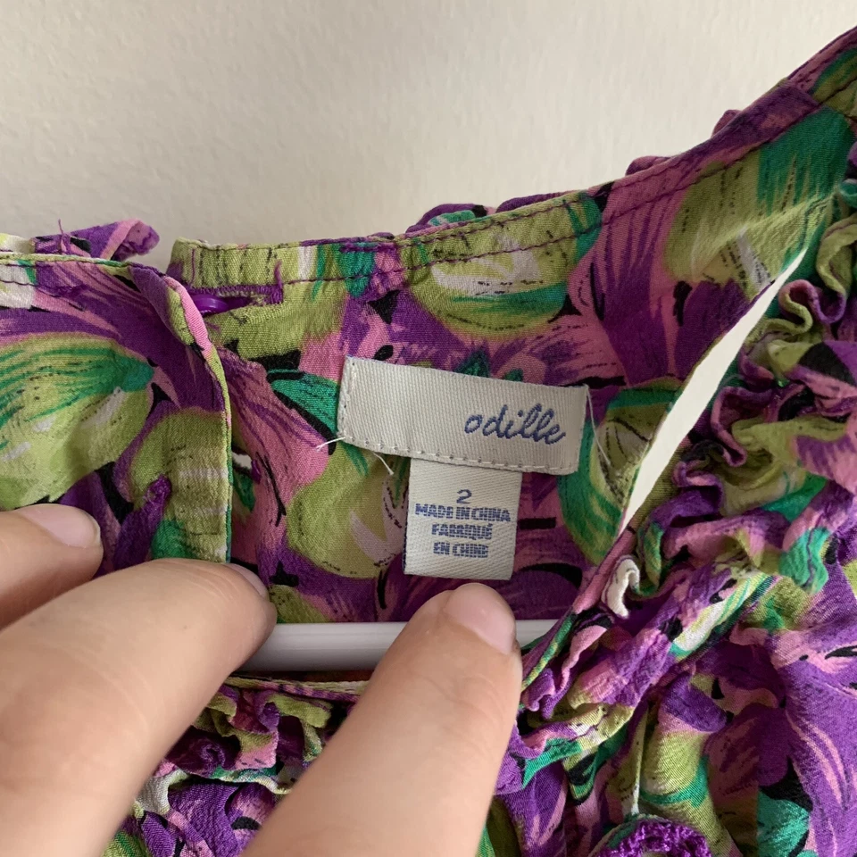 Odille Transposed Tulip Ruffle Silk Tank Top Size 2 - Image 4 of 4