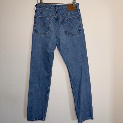 Levis Premium 501 Jeans Womens Blue Straight Leg Distressed Button