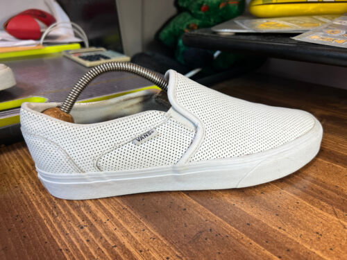 Vans Asher Dimpled White Leather Off The Wall Slip On Sneakers Women Sz 9.5  EUC - Picture 1 of 14