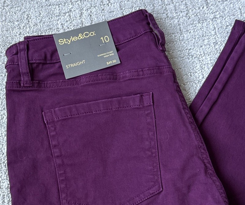 New With Tags Style & Co Straight Stretch Jeans Size 10  Deep Cranberry Purple