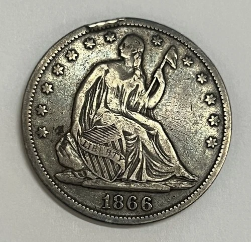 1866 Silver Seated Liberty Half Dollar Fine Details