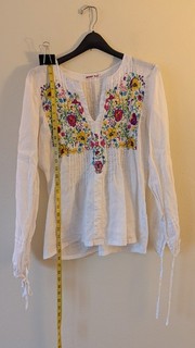 Women's Johnny Was White Linen Tunic Long Sleeve Embroidery Size S Care Tag Cut