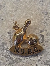 Vintage National Duckpin Bowling Congress Pendant/Charm 155 Game Gold Tone 7/8"