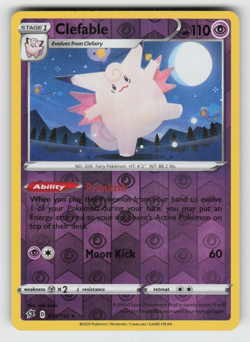 Reverse Holo Clefable 075/192 Rare Rebel Clash Near Mint