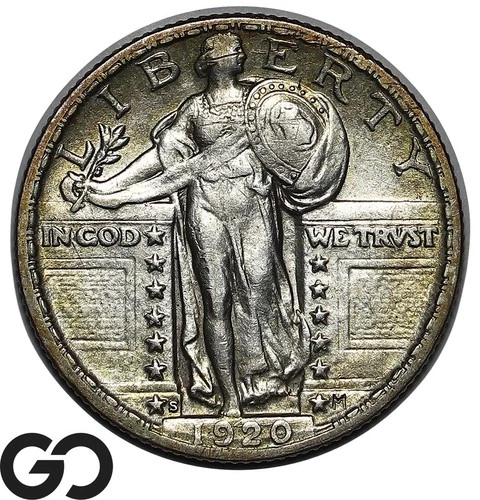 1920-S Standing Liberty Quarter, Better Date AU San Francisco Issue