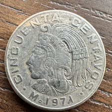 Mexico 50 Centavos Coin 1971 Cincuenta Centavos Estados Unidos Mexican authentic