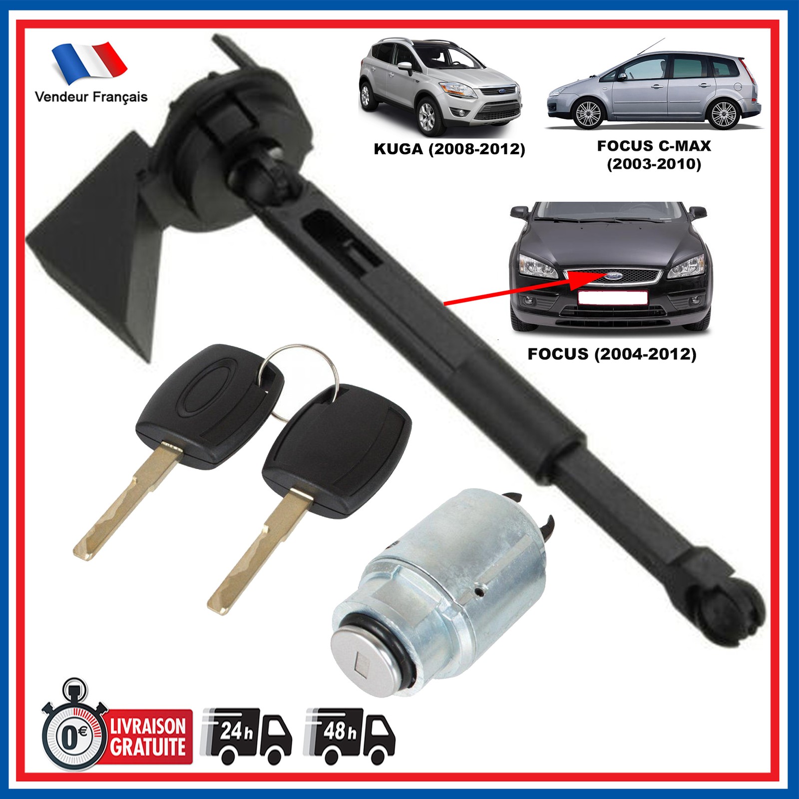 Barillet serrure de capot avant Ford Focus en alliage renforcé haute résistance 7M5AA16C826BB
