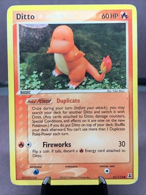 Pokemon TCG Ditto (Charmander) 37/113 Delta Species 2005 Yuka Morii MP/HP Crease