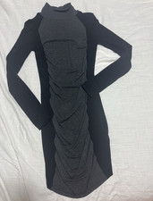 Express Black Gray Colorblock Ruched Mock Neck Bodycon Long Sleeve Dress S