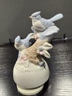 Vintage 8" Ceramic Music Box “Fur Elise” w/ Blue & White Birds on a Tree Stump — photo 1